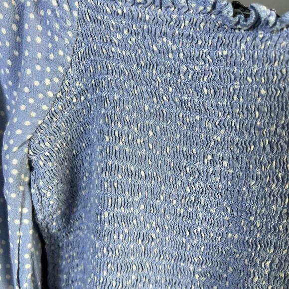 American Eagle Smocked Square Neck Long Sleeve Blouse Top Blue Polka Dot Size M - Picture 3 of 6